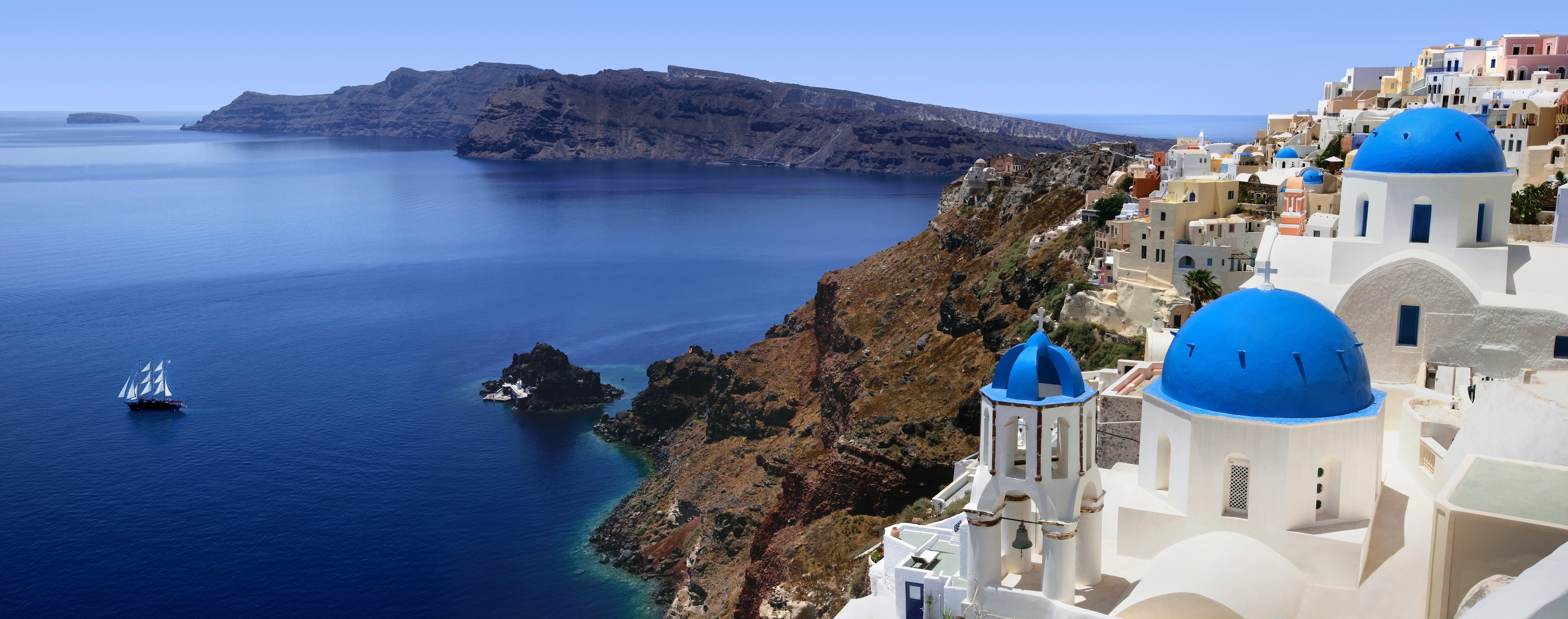 Fluege Santorin - Schöner Blick auf die Insel Santorini - Kykladen in Griechenland