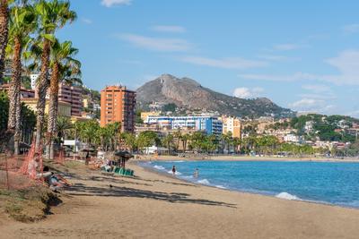 Der Malagueta Strand in Malaga in Andalusien.