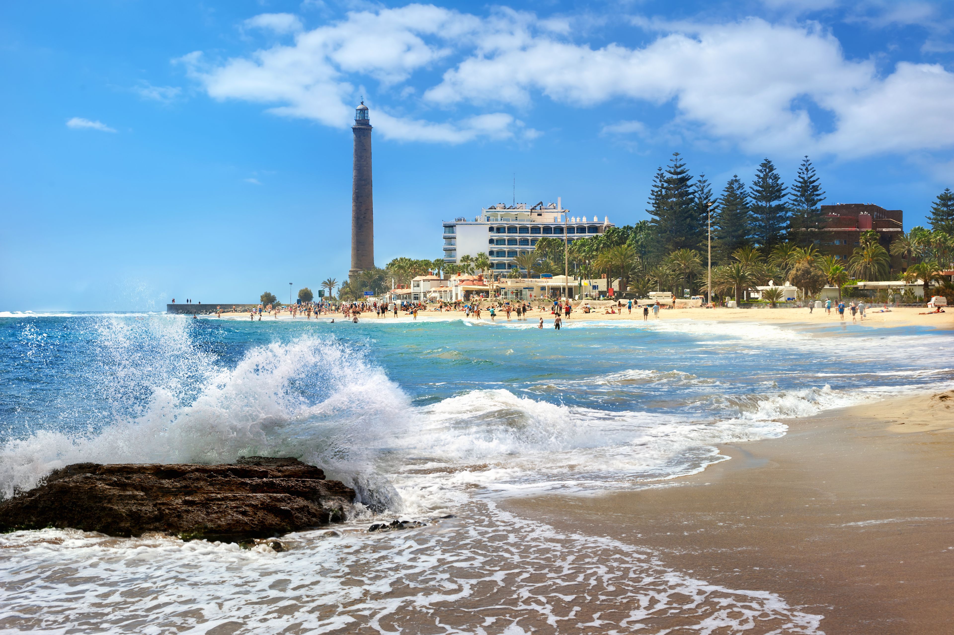 Schöner Blick auf den Leuchtturm Faro de Maspalomas Gran Canaria