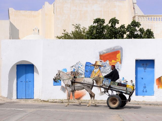 Schöner Blick auf Häuser in Djerba - Tunesien.