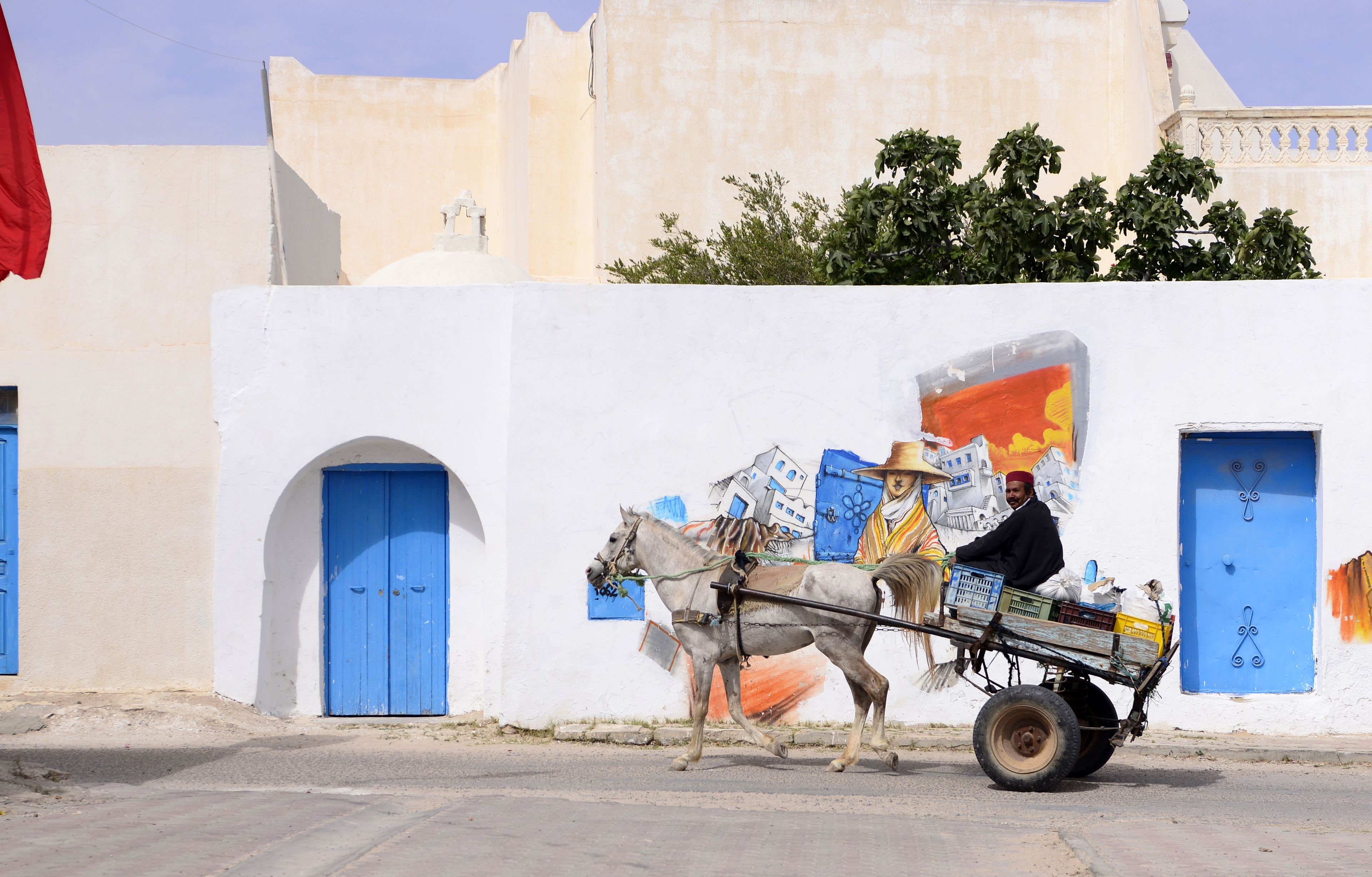 Schöner Blick auf Häuser in Djerba - Tunesien.