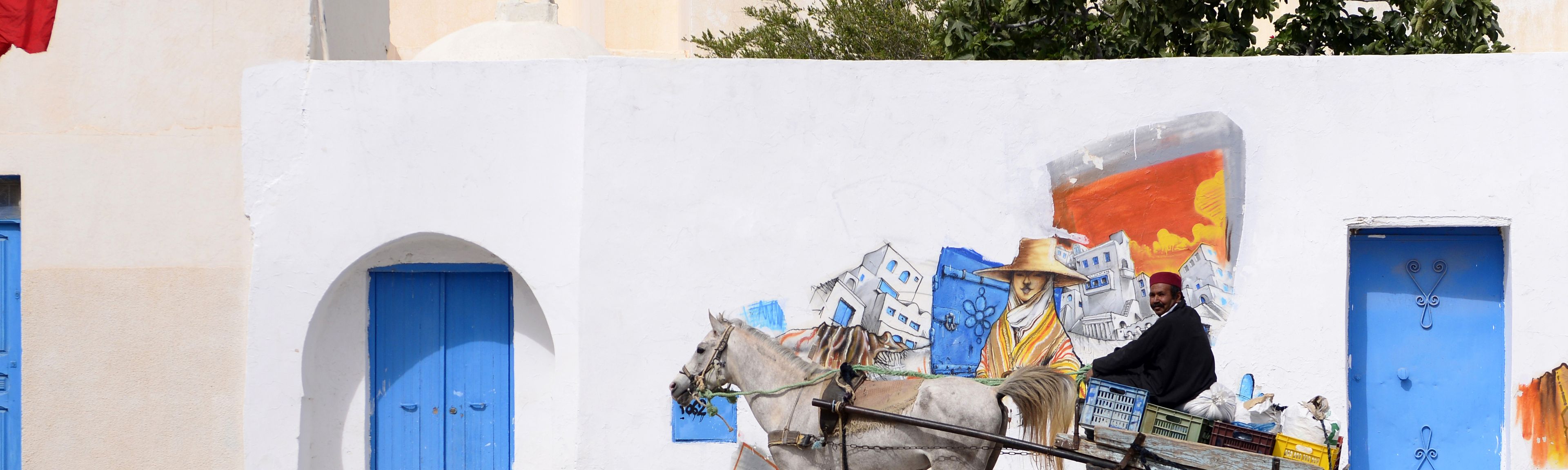 Schöner Blick auf Häuser in Djerba - Tunesien.